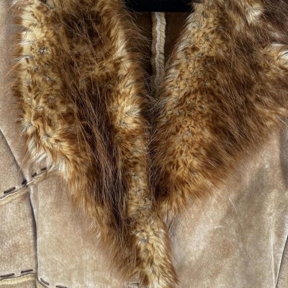 Vintage 90s Winlet coat womens medium M brown leather fur western boho suede - Picture 3 of 6